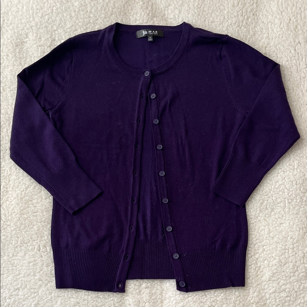 H&M Deep Purple Cardigan Sweater with Three Quarter Length Sleeves